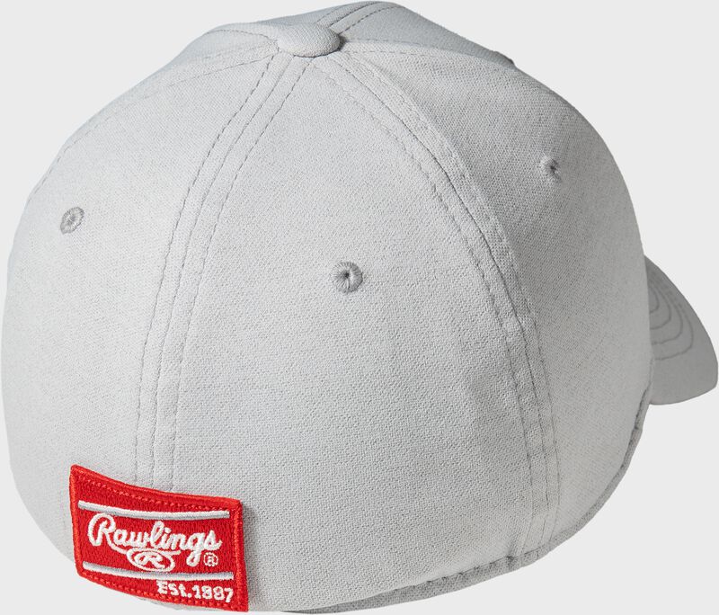 Back of a gray Black Clover Outfield fitted cap with a red Rawlings patch - SKU: BCR3O0081 loading=