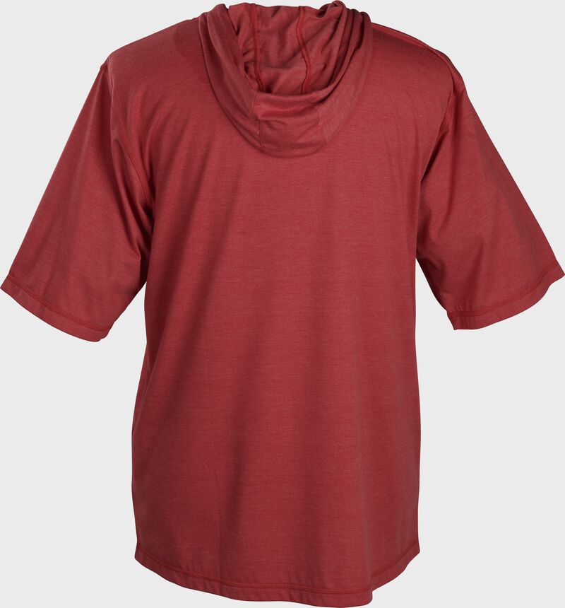 Back of a scarlet Rawlings short sleeve hoodie with a fitted hood - SKU: ACASSH-S loading=