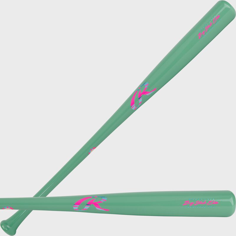 Two images showing a mint Rawlings Big Stick Elite 110 Maple Wood Bat