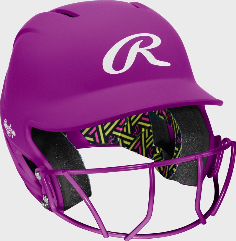 Rawlings CoolFlo Max Highlighter Youth Batting Helmet with Face Guard, Neon Purple, M/L