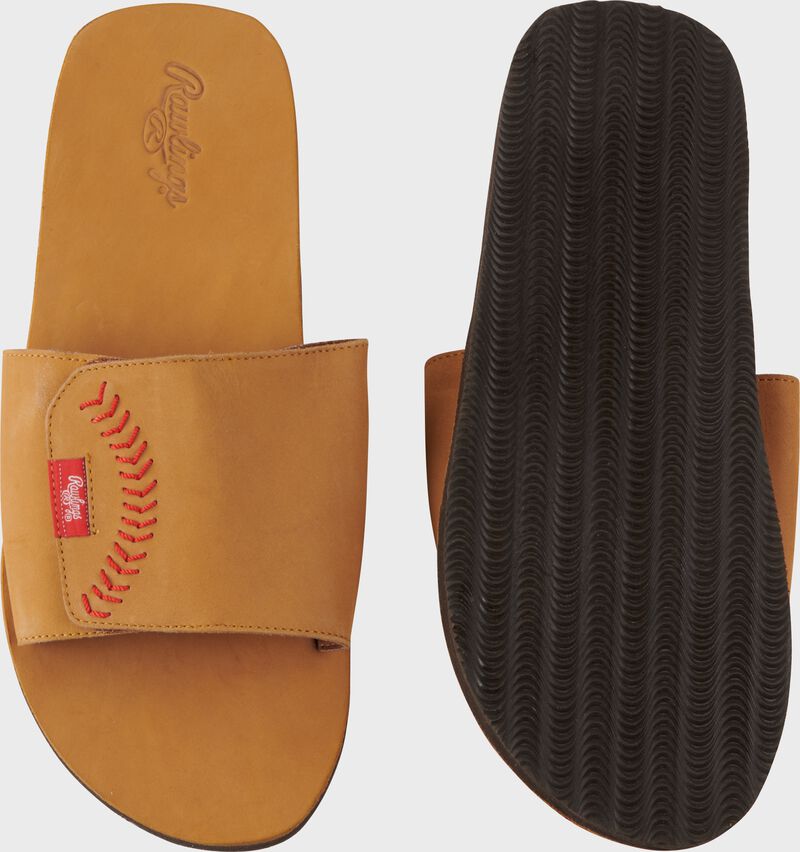 Men's Baseball Stitch Leather Slides loading=