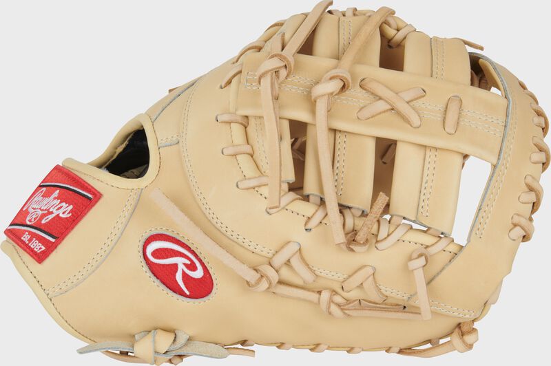 Thumb of a camel Bryce Harper Pro Preferred 13-Inch 1st Base Mitt with a single post, double bar web