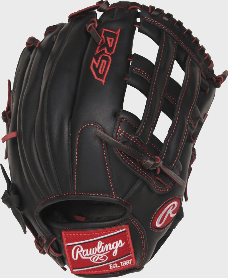 Shell back view of black R9 Series 12-in Pro Taper outfield glove loading=