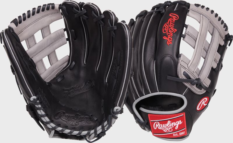 2 images showing the palm & back of a Foundation Series Aaron Judge youth IF/OF glove - SKU: RSGRF3028-6B loading=