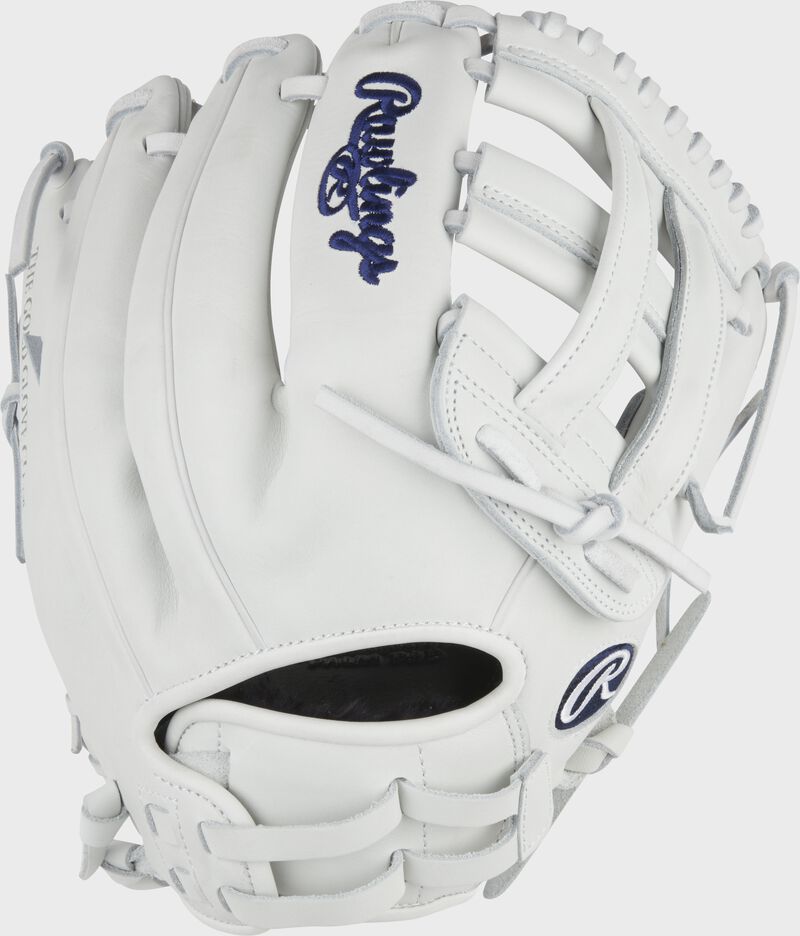 Back of a white Liberty Advanced 12.25-Inch H-web glove with a pull-strap back - SKU: RLA207SB-6W loading=