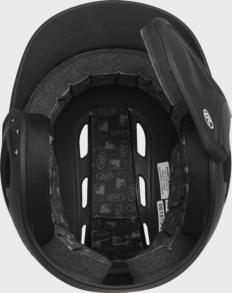 Inside view of Rawlings Velo Batting Helmet with REXT Flap - SKU: R6E07R loading=