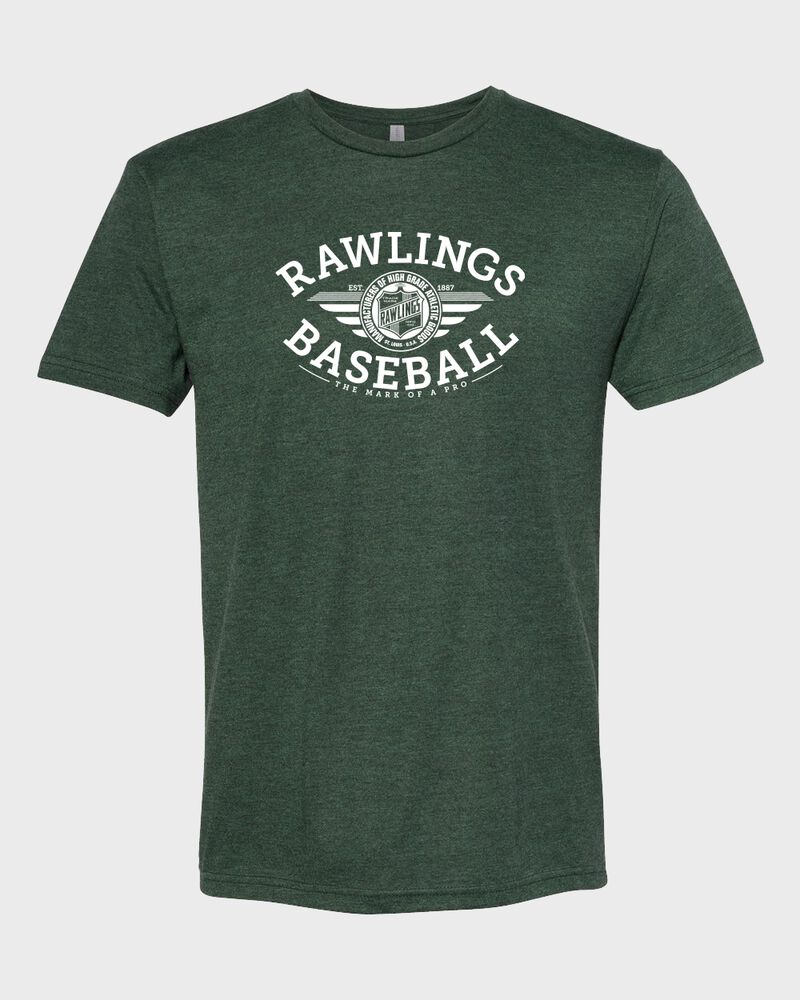 A dark green Rawlings baseballs tri-blend t-shirt - SKU: RSGBT-DG loading=