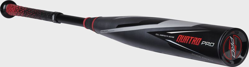 Angled view of a Quatro Pro BBCOR baseball bat with a black end cap - SKU: BB2Q3 loading=