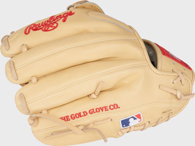 Back of a camel Rawlings Pro Preferred Brendan Donovan Gameday 57 glove with the MLB logo on the pinky - SKU: PROS204-6BD loading=