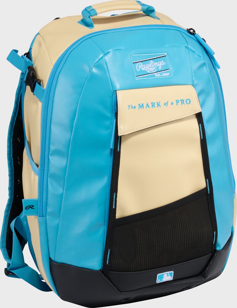 Rawlings Leather Gold Collection Utility Backpack, Camel/Columbia Blue