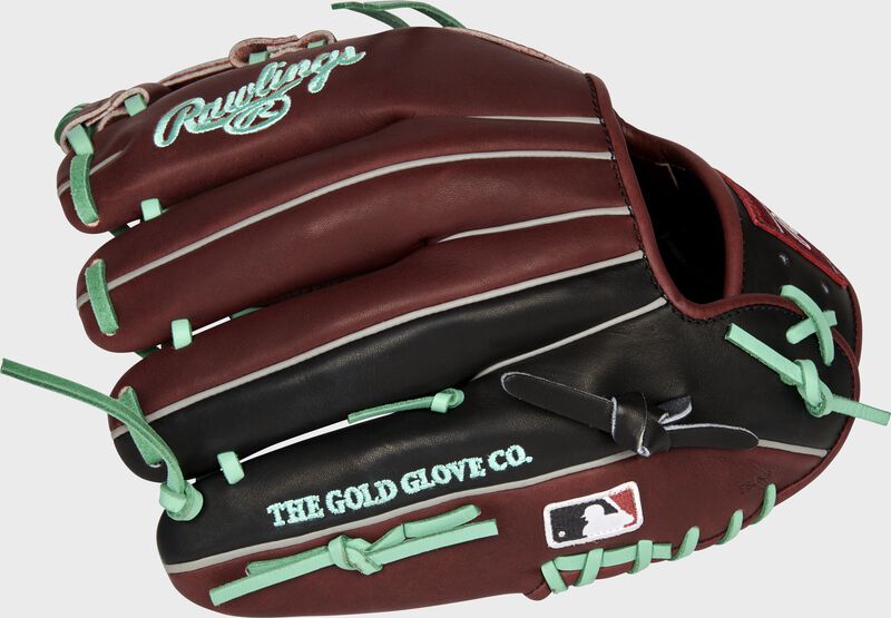 Pinky back view of sherry and black 2021 Arizona Diamondbacks Heart of the Hide glove