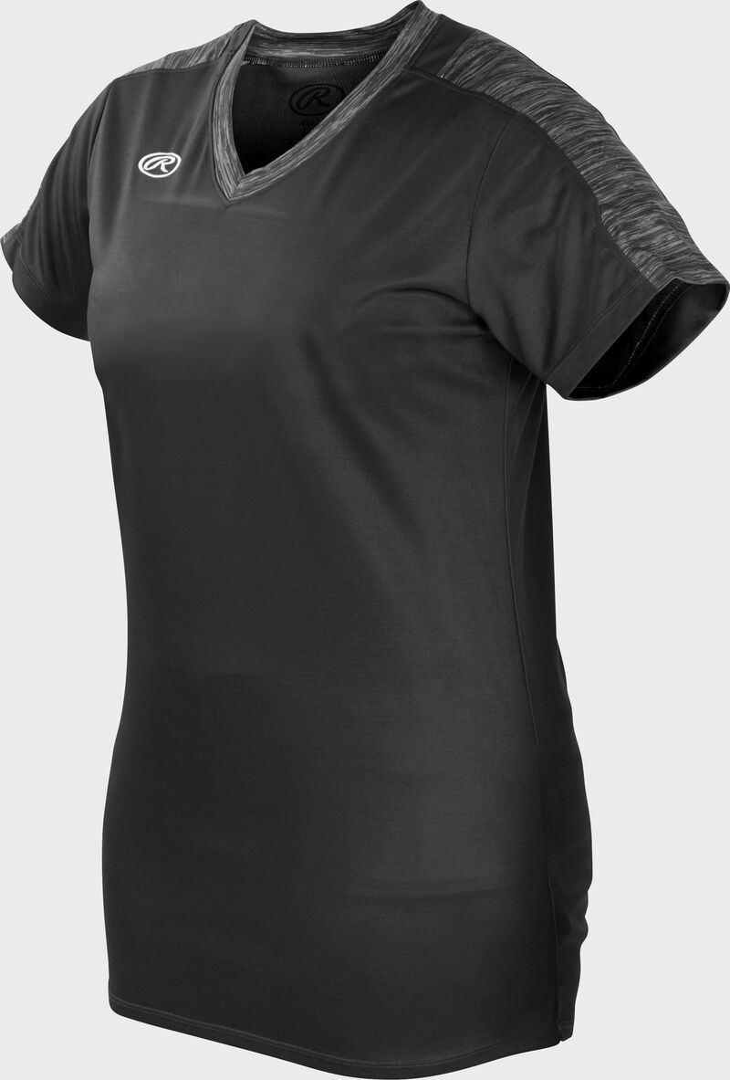 Front of Rawlings Women's Black Adult Short Sleeve Launch Jersey  - SKU #WLNCHJ-B