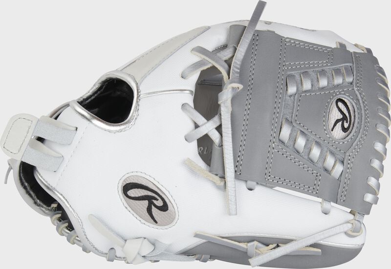 Thumb of a white/gray Liberty Advanced 12" fastpitch softball glove with a gray laced 1-piece solid web - SKU: RLA120-31WSS loading=