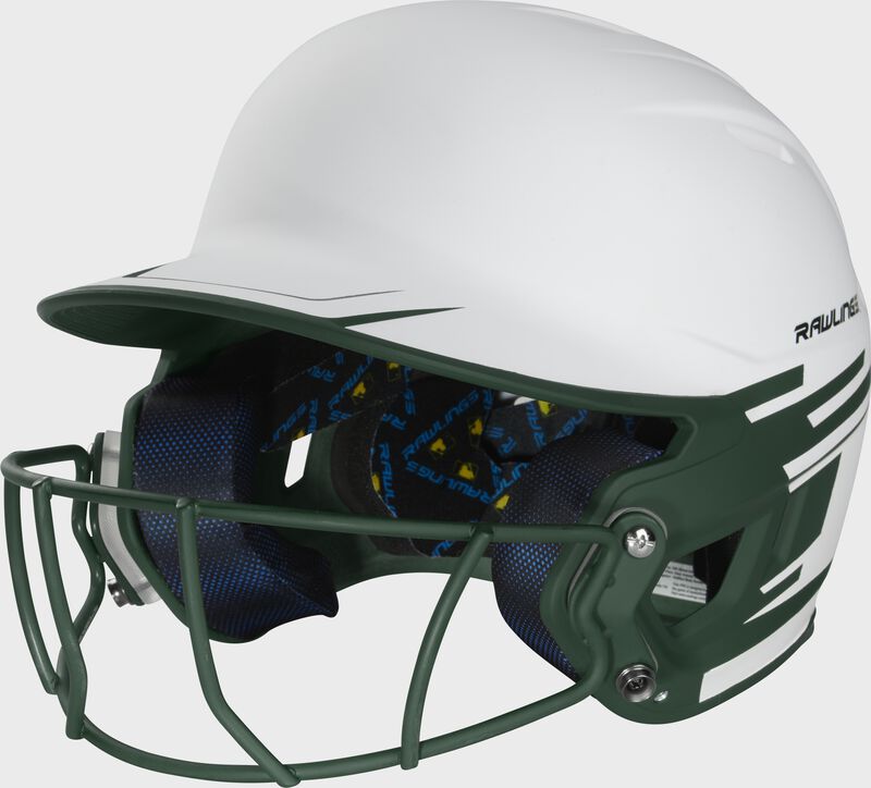 Front left-side view of Rawlings Mach Ice Softball Batting Helmet, Dark Green - SKU: MSB13 loading=