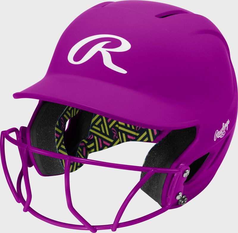 Rawlings CoolFlo Max Highlighter Youth Batting Helmet with Face Guard, Neon Purple, M/L