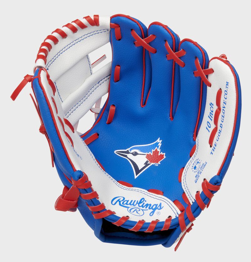A blue/white Rawlings Toronto Blue Jays youth glove with a Blue Jays logo in the palm - SKU: 22000004111 loading=