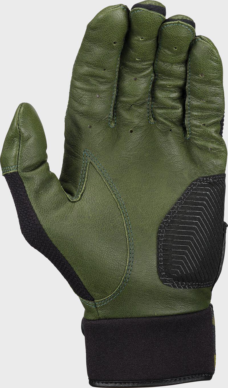 Green palm of a Rawlings camo workhorse batting glove - SKU: WH22BG-AC loading=