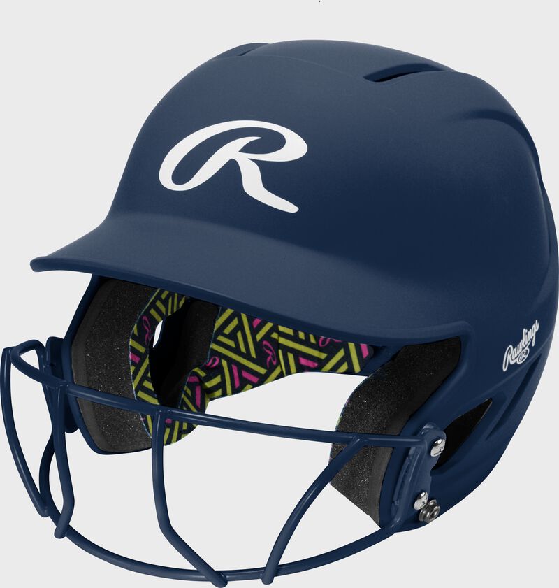 Rawlings CoolFlo Max Highlighter Youth Batting Helmet with Face Guard, Navy, M/L