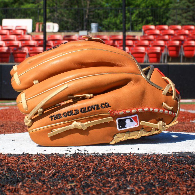 Back view of a Heart of the Hide Sierra Romer softball glove on top of home plate on a field - SKU: PROSR32