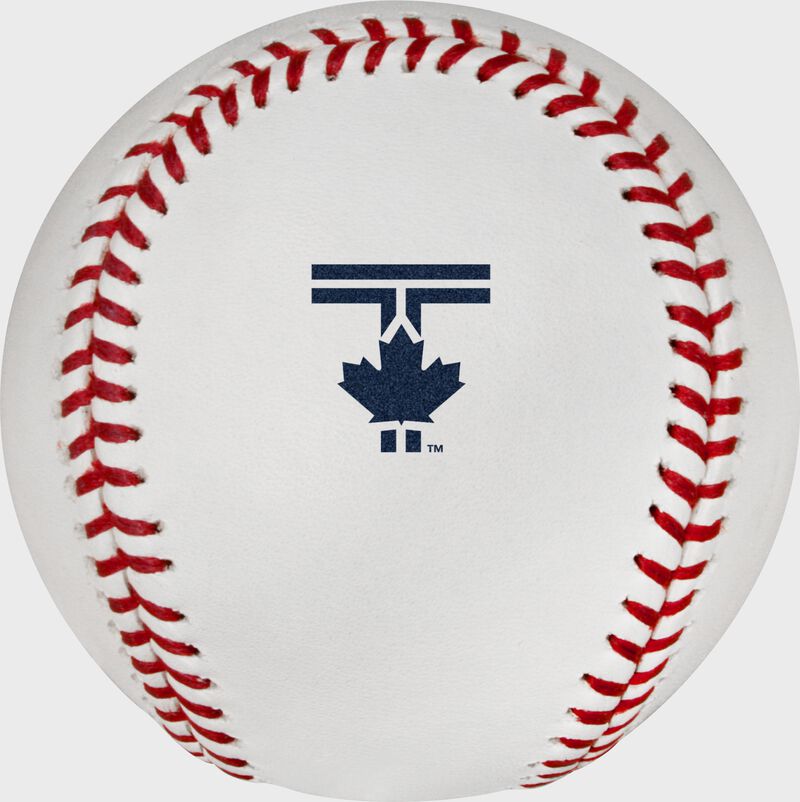 The 2024 Toronto Blue Jays City Connect logo stamped on a MLB baseball loading=