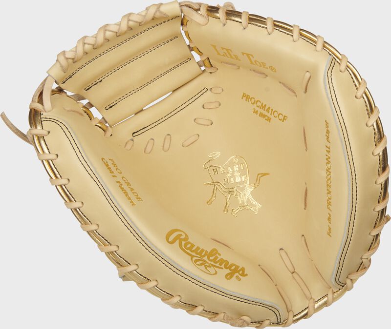 Camel palm of a Rawlings Heart of the Hide Hyper Shell catcher's mitt with camel laces - SKU: PROCM41CCF