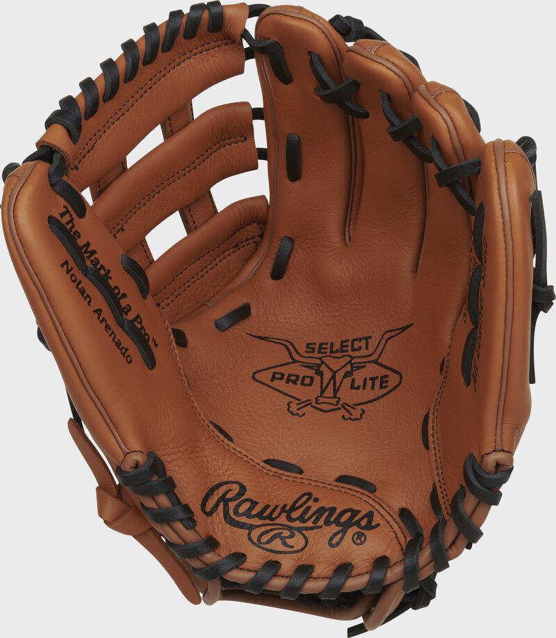 Tan palm of a Rawlings Select Pro Lite Nolan Arenado glove with - SKU: RSPL110NA