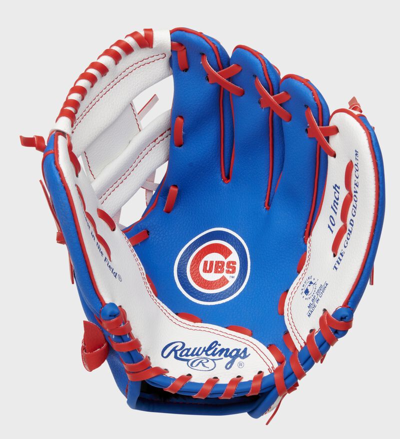 A blue/white Rawlings Chicago Cubs youth glove with a Cubs logo on the palm - SKU: 22000008111 loading=