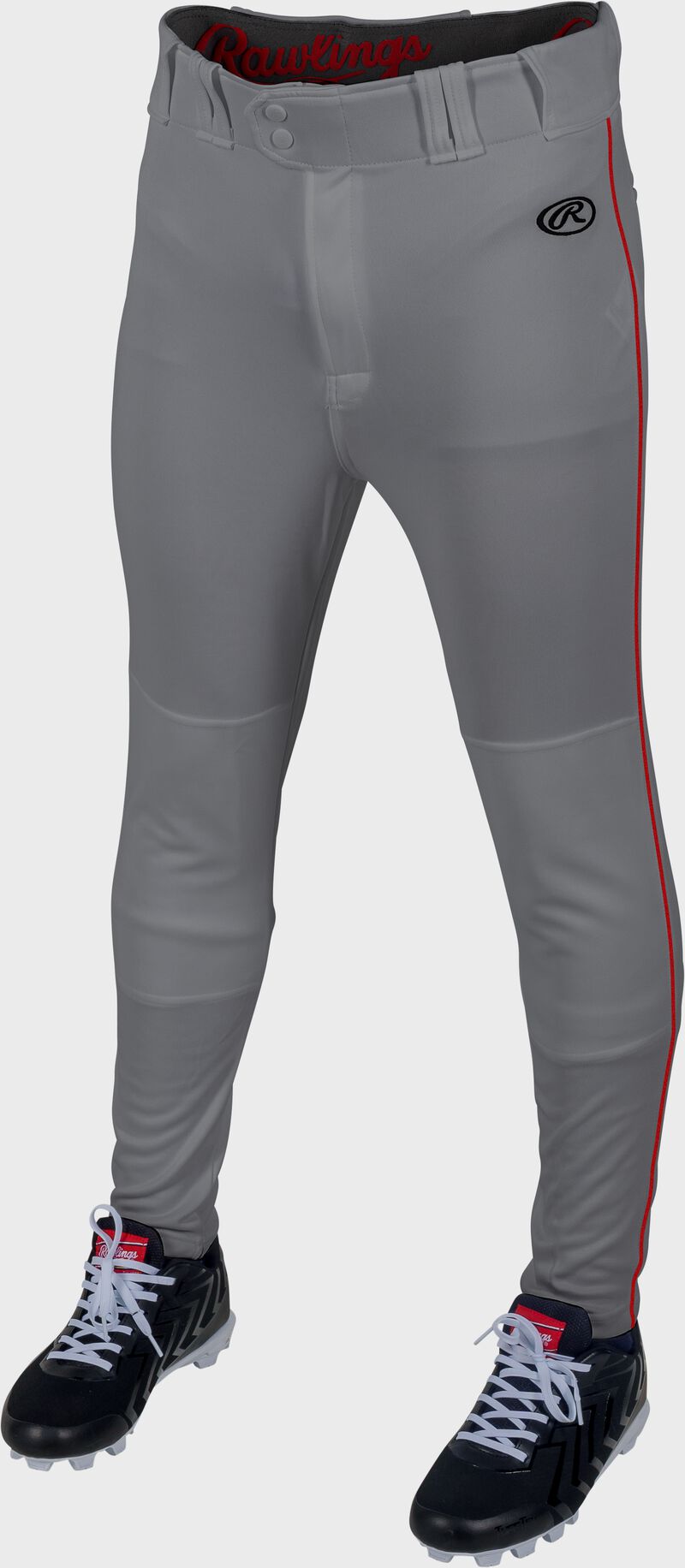 Rawlings Launch Jogger Fit Piped Baseball Pants, Adult XL, Blue Gray/Scarlet