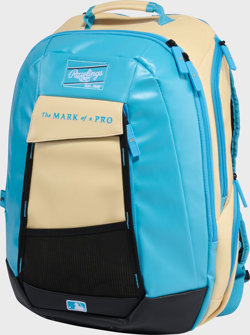Rawlings Leather Gold Collection Utility Backpack, Camel/Columbia Blue