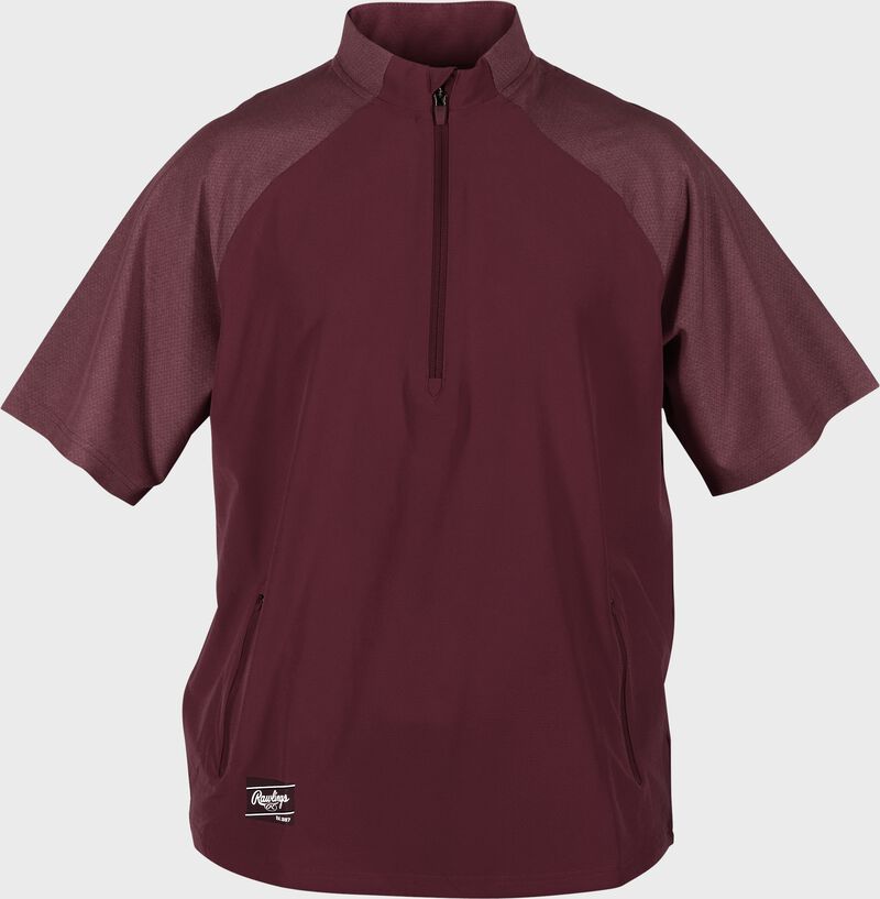 Front of a maroon Rawlings ColorSync short sleeve cage jacket - SKU: CSSSJ2-MA