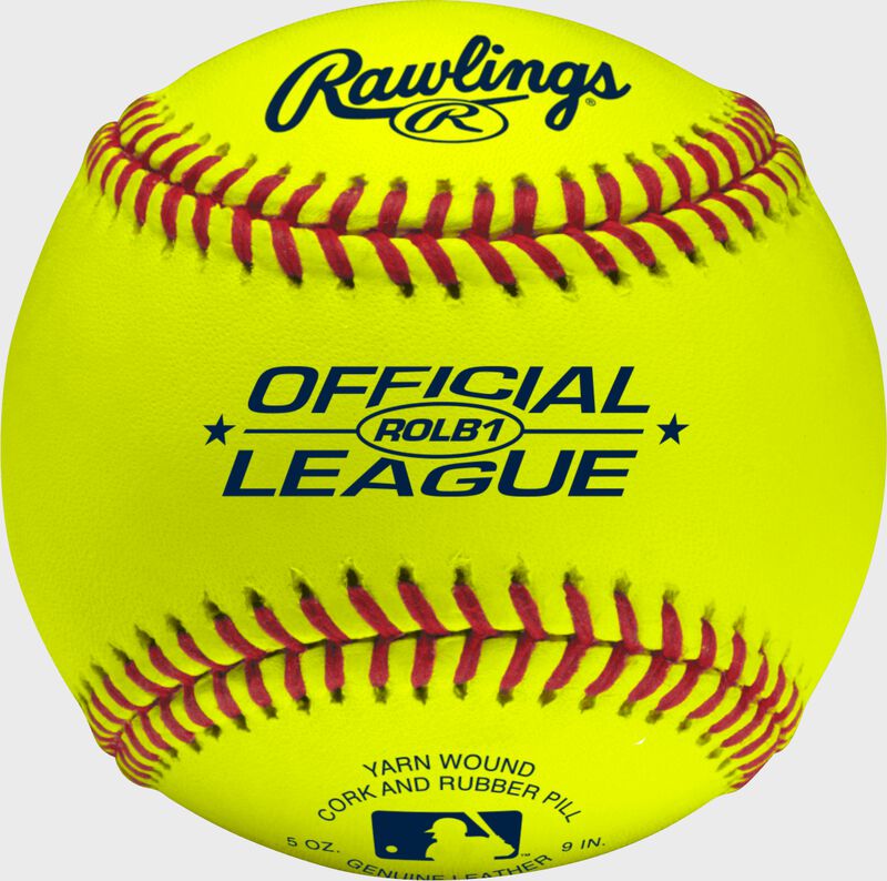 A Rawlings Official League yellow cover baseball - SKU: RSGROLB1Y