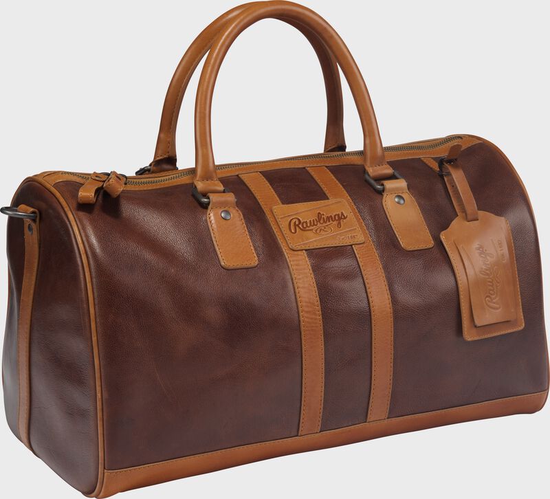Side angle view of a brown Rawlings Heritage Duffle Bag