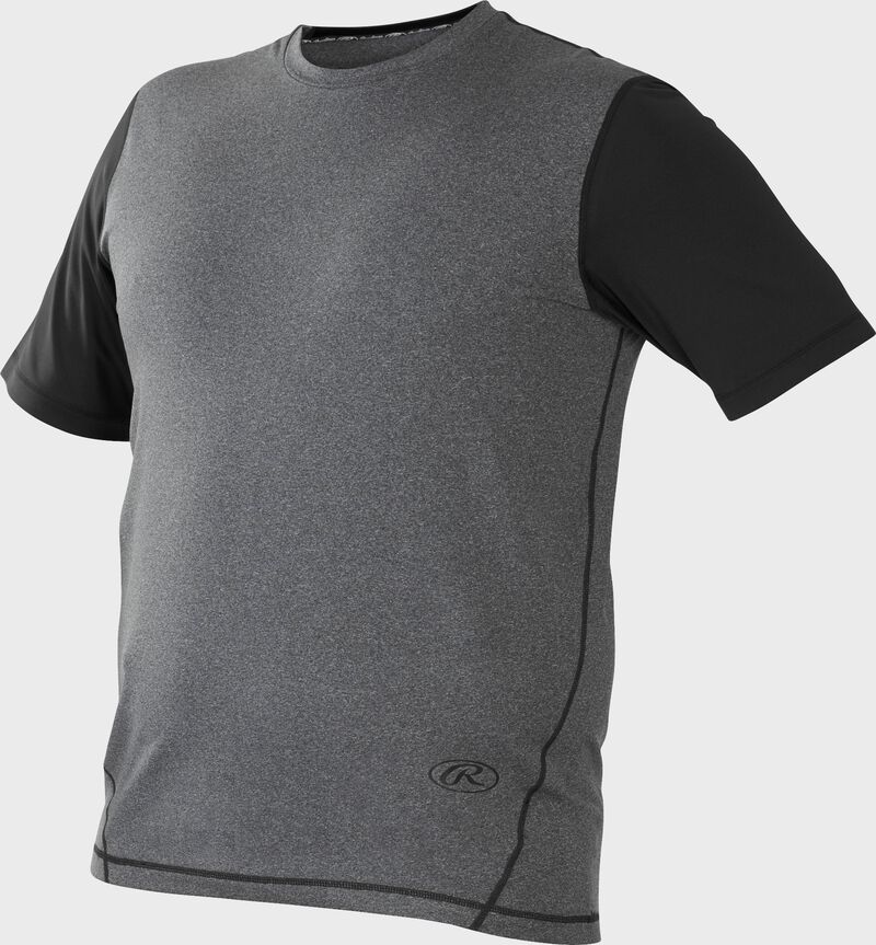 Front of Rawlings Gray/Black Adult Hurler Performance Short Sleeve Shirt - SKU #HSS