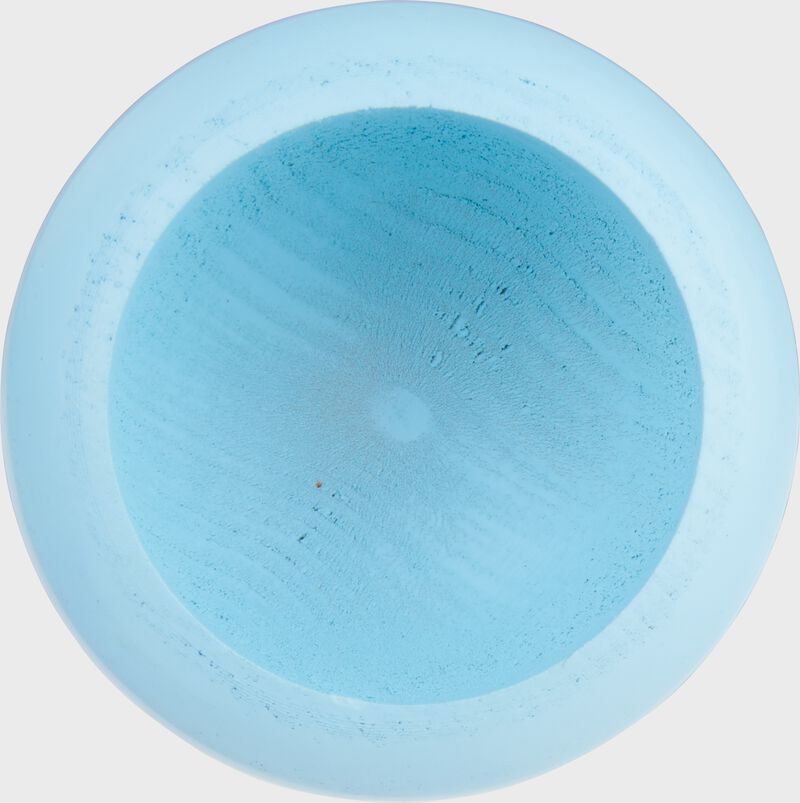 Concaved end of a Columbia blue Rawlings Pro Preferred OA1 maple wood baseball bat loading=