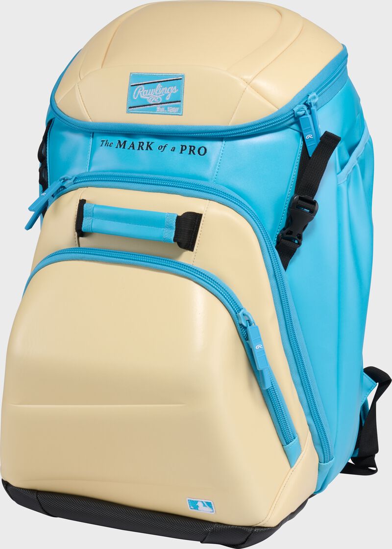 Rawlings Leather Gold Collection Backpack, Camel/Columbia Blue