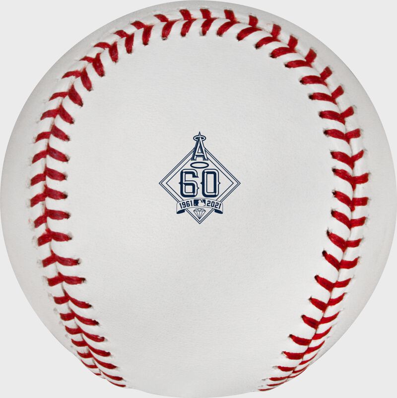 Los Angeles Angels 60 year anniversary logo stamped on a Major League baseball - SKU: EA-ROMLBLAA60-R