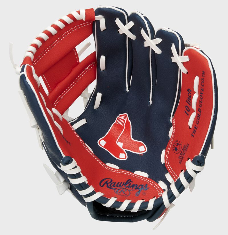 A navy/red Rawlings Boston Red Sox youth glove with the Red Sox logo stamped in the palm - SKU: 22000024111 loading=