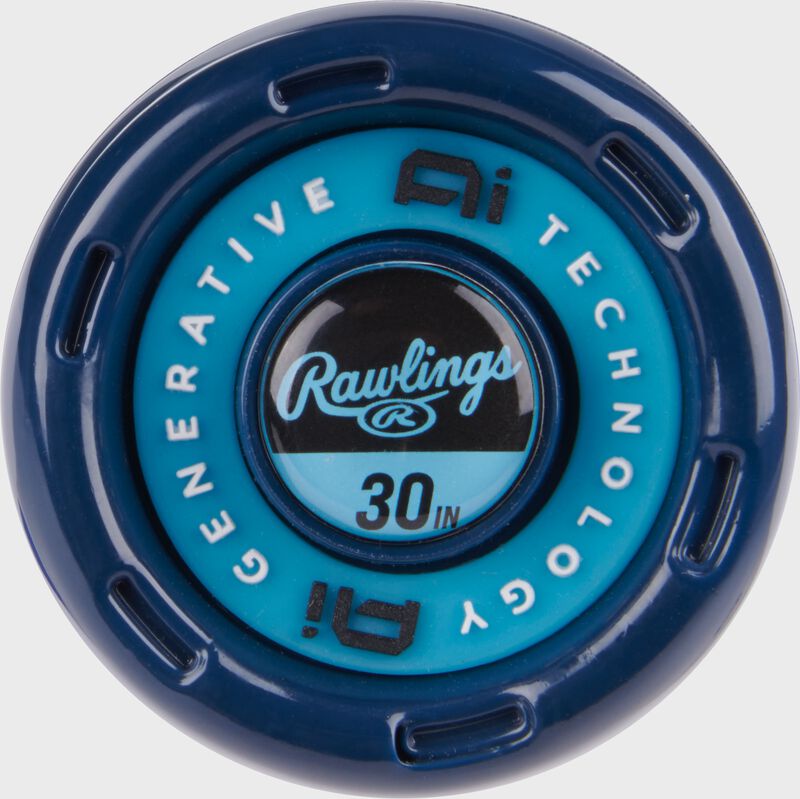 Blue knob of a Rawlings Clout AI 30 in -10 USA Baseball bat
