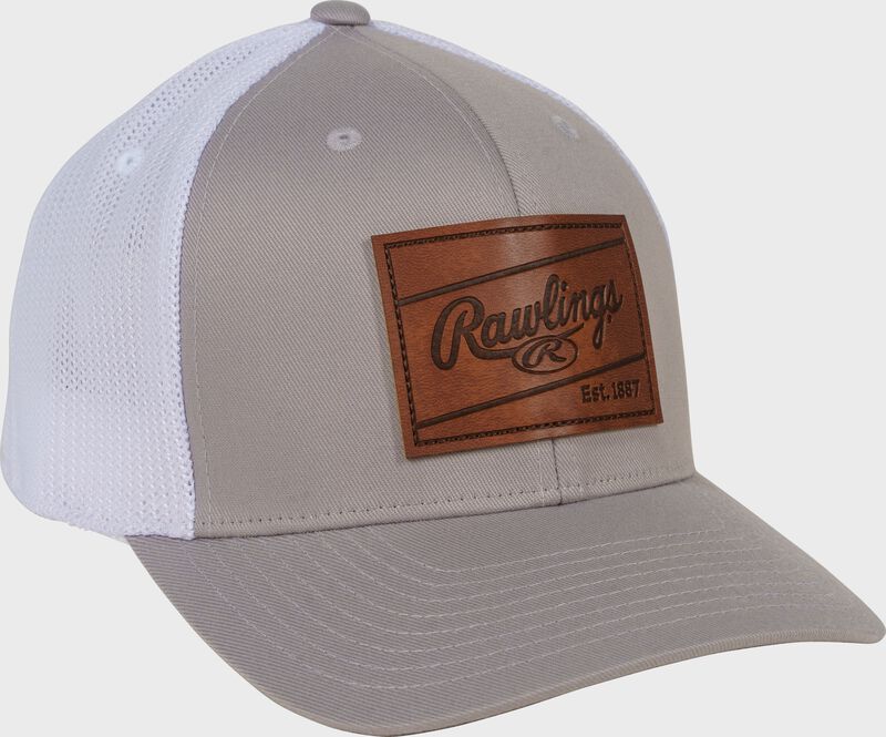 Rawlings Leather Patch Snapback Hat, Gray loading=