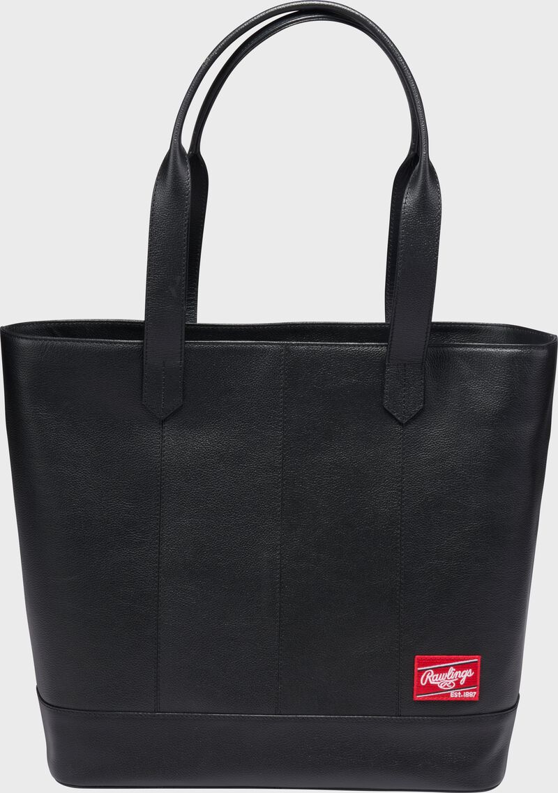 Side of a black Rawlings Strike Out tote bag