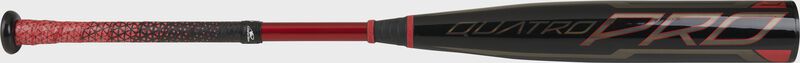 A black and red 2021 Quatro Pro BBCOR -3 Bat with a Lizard Skins grip - SKU: BB1Q3 loading=