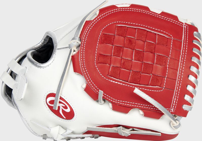 Thumb of a white 2022 Liberty Advanced Color Series 12-Inch infield/pitcher's glove with a scarlet basket web - SKU: RLA120-3WSP loading=