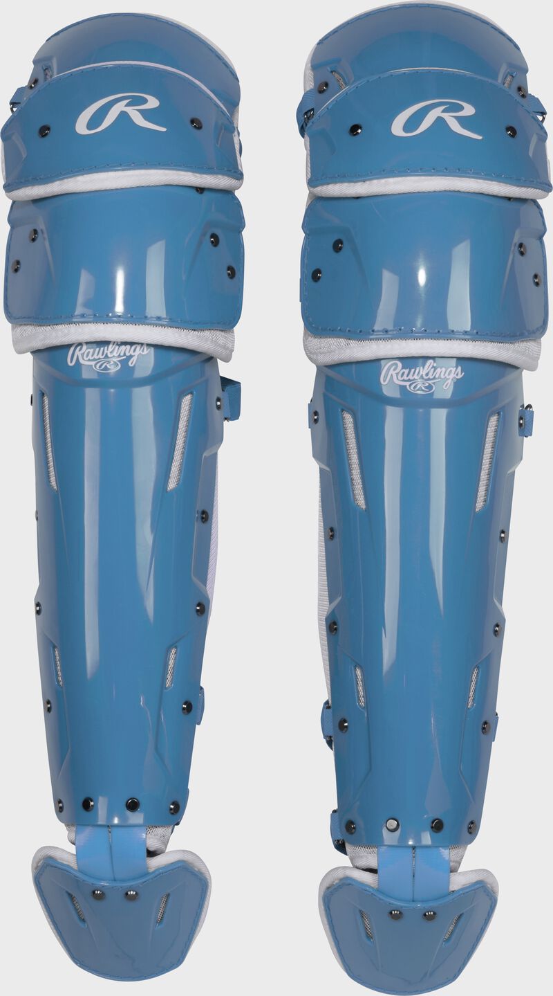 A set of Columbia blue Mach Pro Series leg guards
