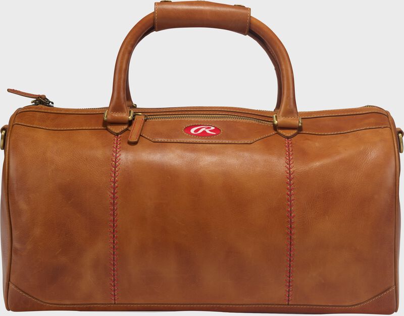 Side view of a tan Double Play duffle bag