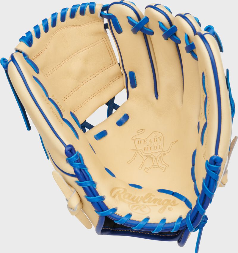 Camel palm of a Rawlings Heart of the Hide Gameday 57 Jeremy Peña glove with royal laces - SKU: PRO2174-8JP
