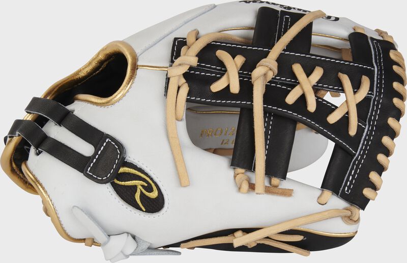 Thumb of a white/black Heart of the Hide softball 12" infield glove with a black split single post web - SKU: PRO120SB-32W loading=