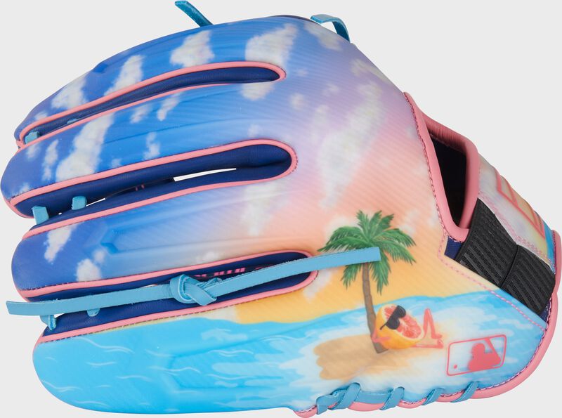 Beach/Ocean design back of a 2024 Grapefruit League limited edition REV1X infield glove - SKU: REV205-32RP loading=