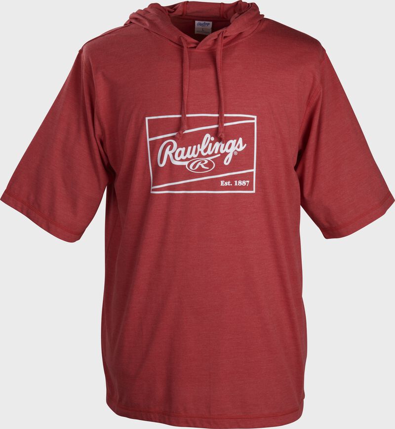 A scarlet Rawlings short sleeve hoodie with a white Rawlings patch logo outline - SKU: ACASSH-S loading=
