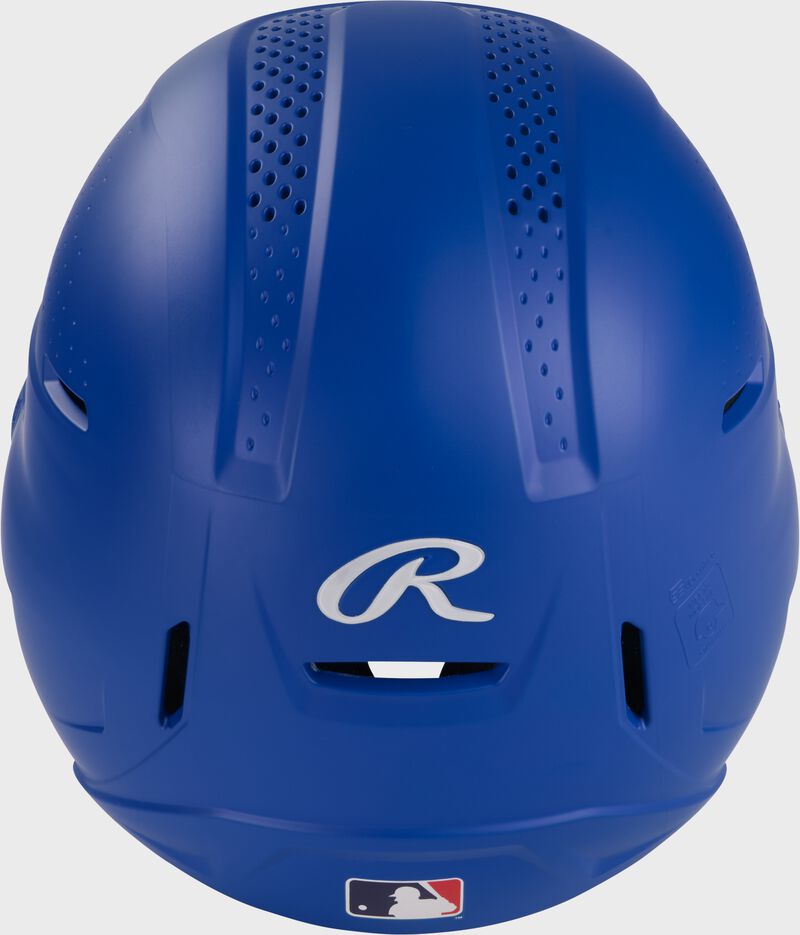 Back of a royal Rawlings RX2 Reverse batting helmet