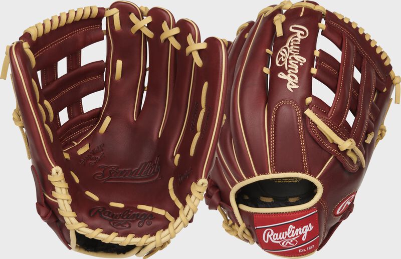 Two images showing the palm & back of a sherry Sandlot Series 12.75" outfield glove